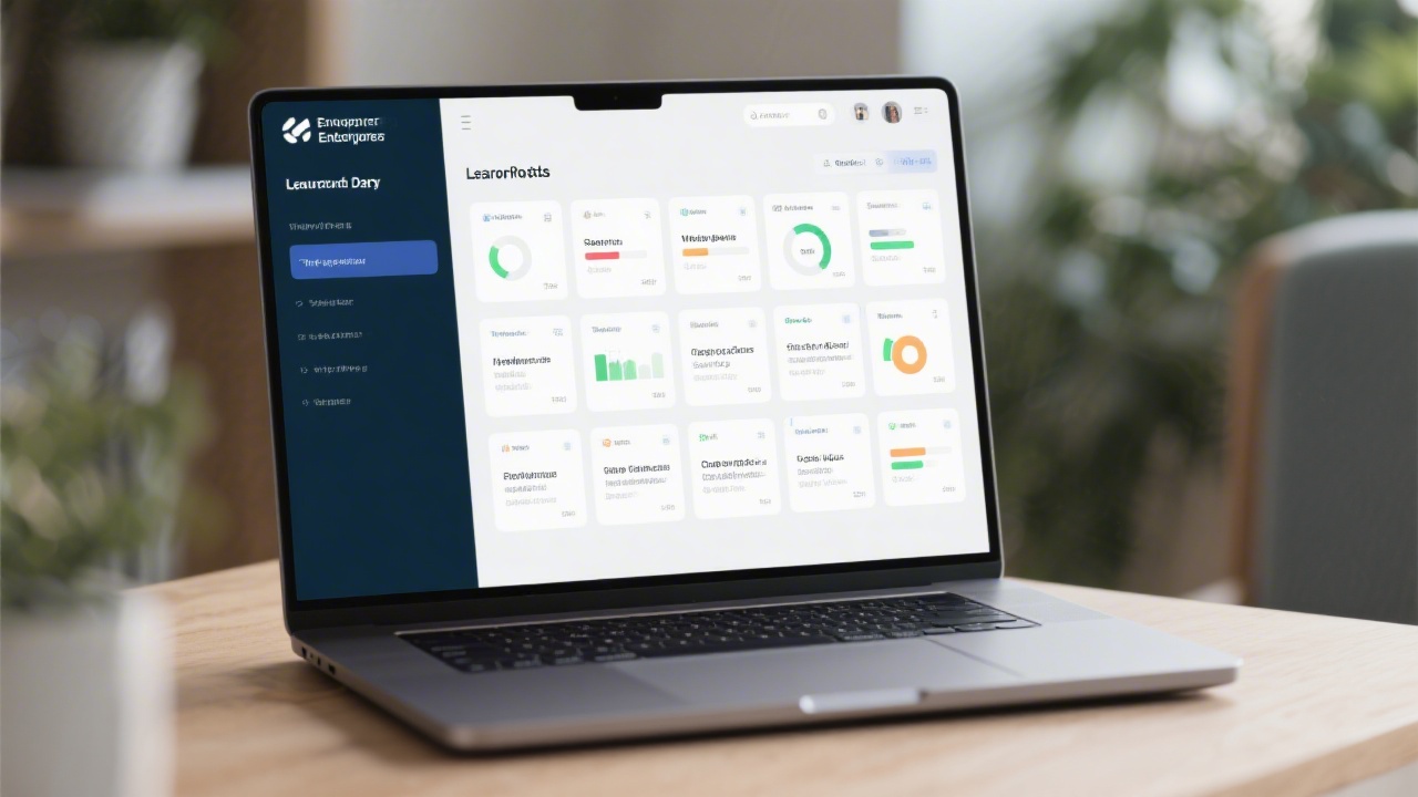 Laptop displaying a structured learning dashboard with weekly modules and progress indicators, reflecting an organised educational experience for entrepreneurs.