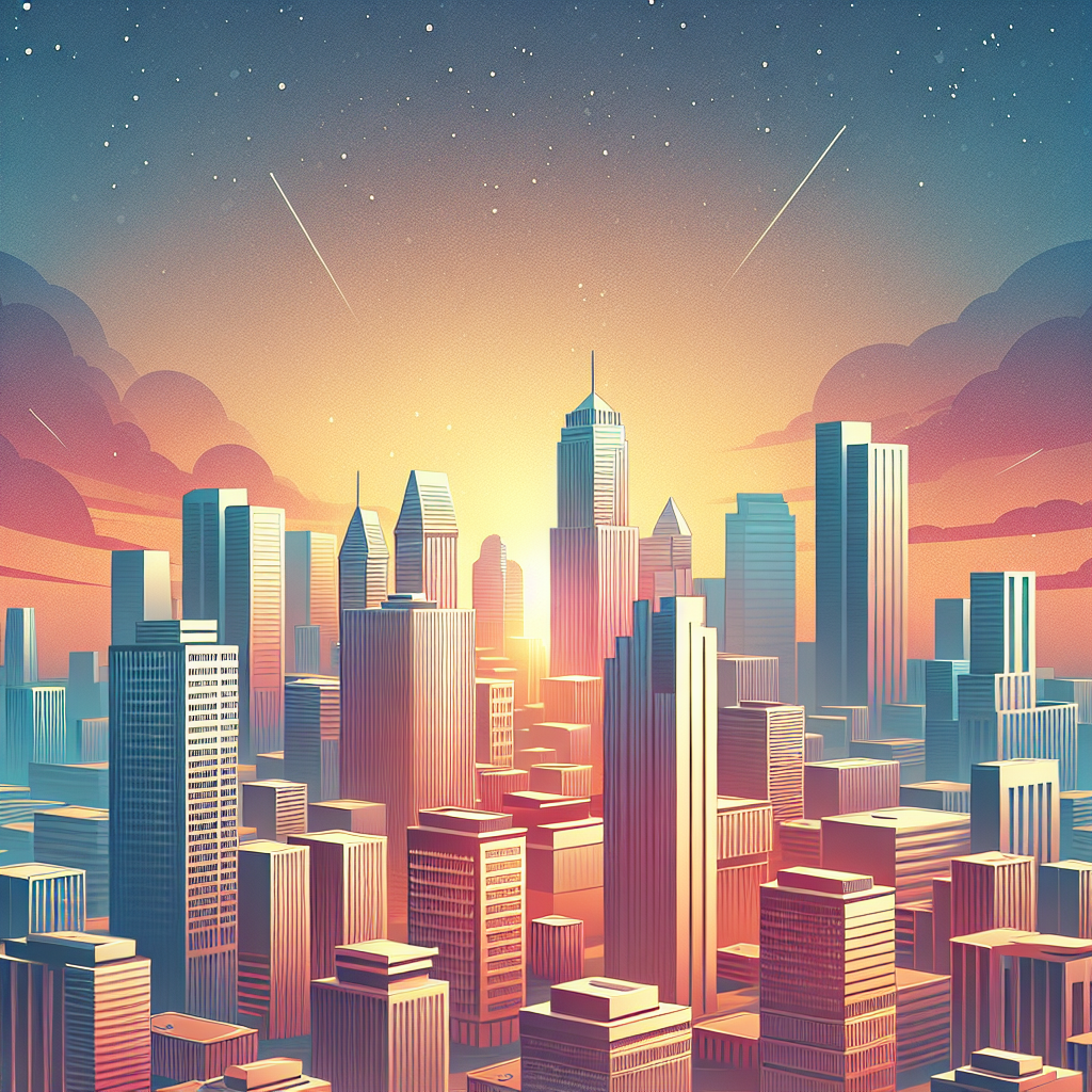 Stylised skyline of Accra with modern buildings and warm sunrise, representing Upliftthrive’s Ghanaian roots and welcoming point of contact for all enquiries.